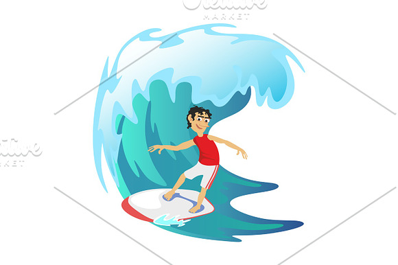 Surfing Water Extreme Sports Isolated Design Element For Summer Vacation Activity Concept Cartoon Wave Surfing Sea Beach Vector Illustration Active Lifestyle Adventure