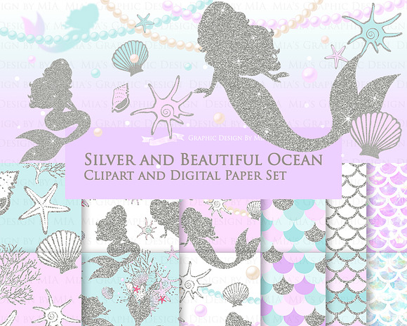 Mermaid Clipart Pattern Set