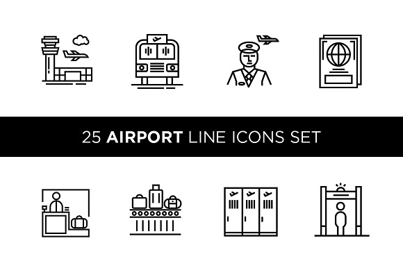25 Airport Line Icons Set