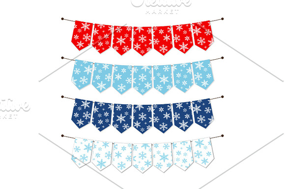 Festive Winter Bunting Flags With Snowflakes In Traditional Colors