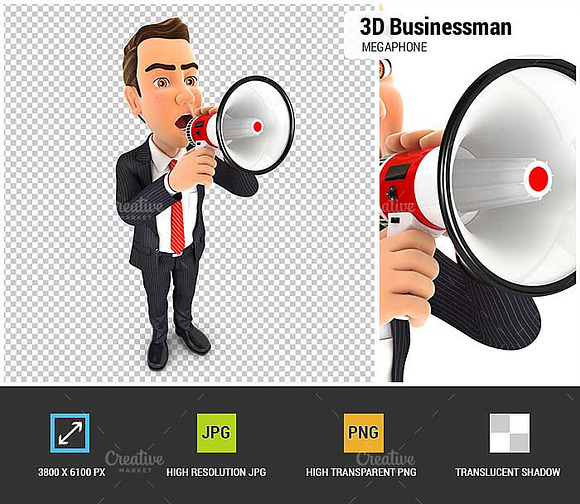 3D Businessman Megaphone