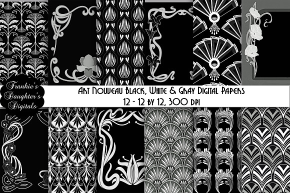 Black & White Art Nouveau Paper in Patterns