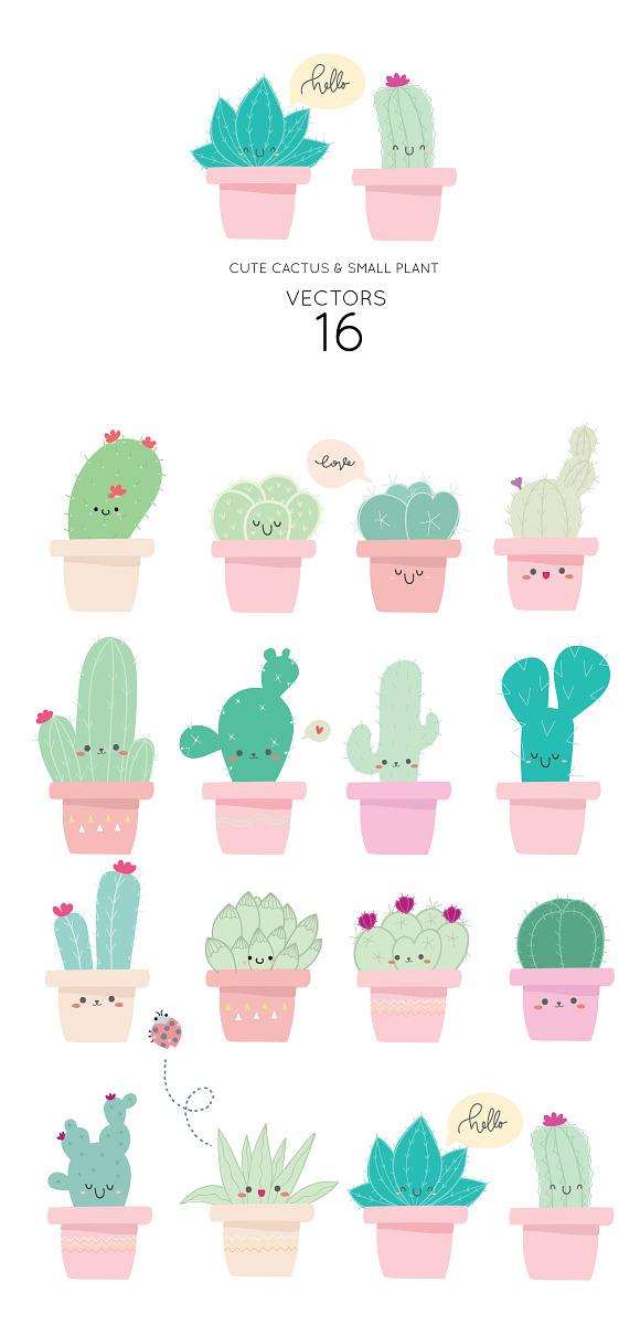 Cute Cactus VECTOR ELEMENTS