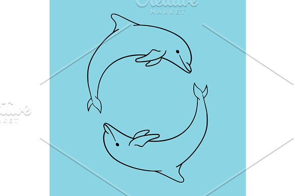 Dolphin Icon Blue Outline Style Isolated