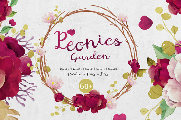 Peonies Garden Graphic Set