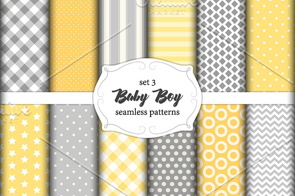 Cute Set Of Scandinavian Baby Boy Seamless Patterns With Fabric Textures