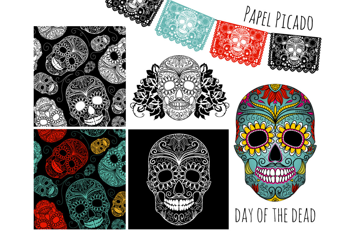 Sugar Skull Day of the Dead Clip Art Illustrations Creative Market