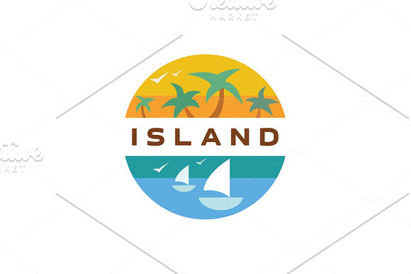 Island Yacht Palm Paradise Illustration Quality Flat