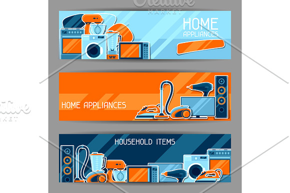 Banners With Home Appliances Household Items For Sale And Shopping Advertising Poster