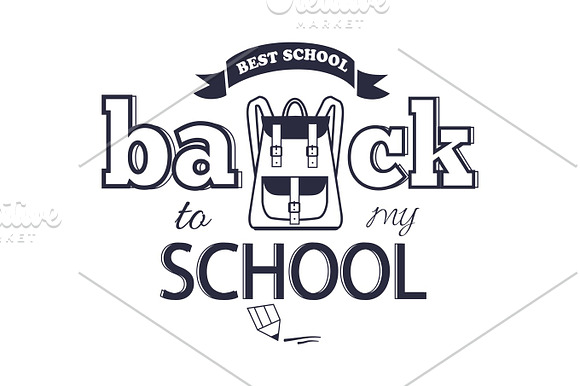 Back To My School Black-and-White Isolated Sticker