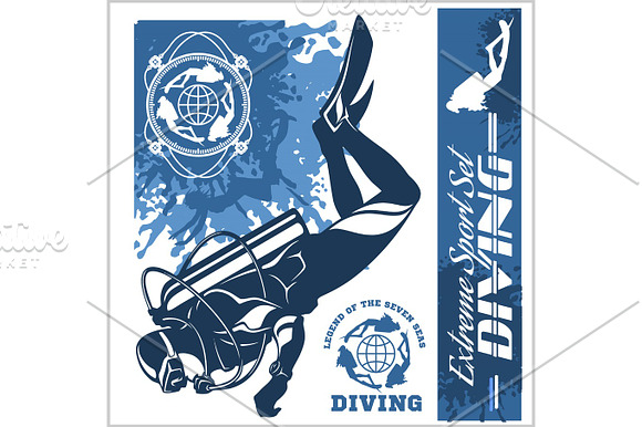 Diving Club Illustration And Labels Set