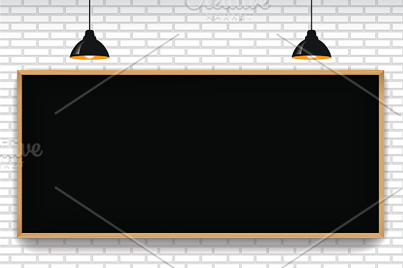 Blank Blackboard In White Brick Wall