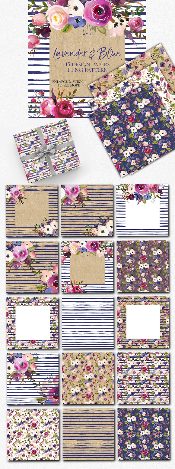 Lavender Blue Floral Design Paper