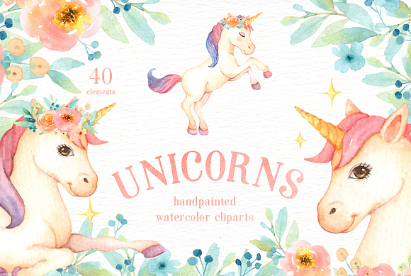 Unicorns Watercolor Clip Art