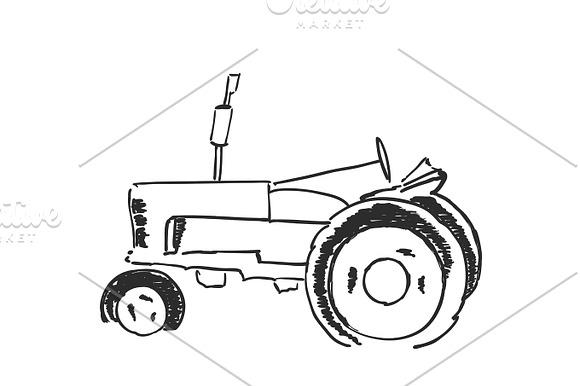 Tractor Sketch Agricultural Logo
