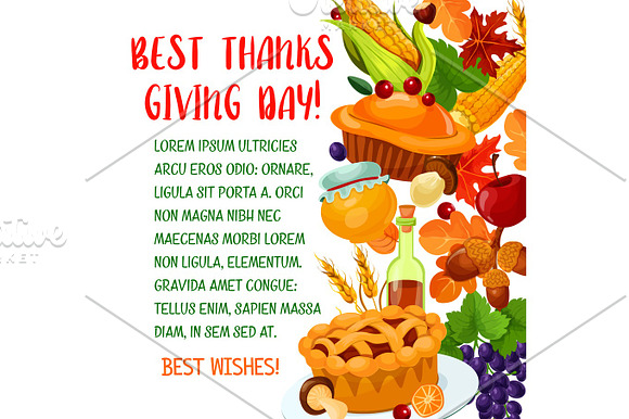 Thanksgiving Day Poster With Autumn Harvest Symbol
