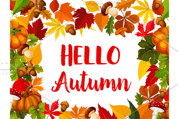 Hello Autumn Greeting Card With Fall Nature Frame
