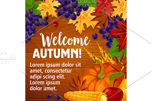 Autumn Or Welcome Fall Vector Poster Of Foliage Harvest