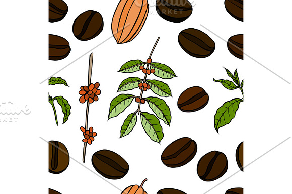Vector Seamless Pattern Of Cocoa Beans