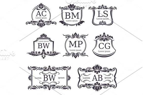 Luxury Logo Monograms With Decorative Ornament Elements And Letters Vector Set