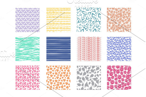 Scribble And Dotted Hand Drawn Vector Seamless Textures Rough Linear And Wavy Backgrounds Set