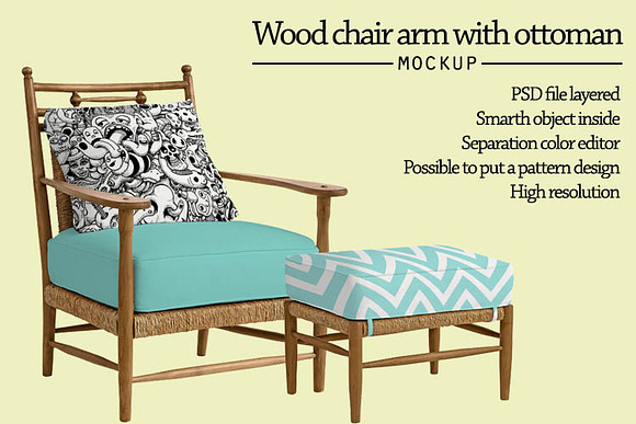 Free Wood chair arm with ottoman mockup