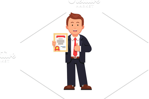 Standing Business Man Holding Certificate