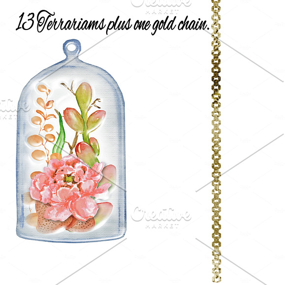 Terrarium Watercolor Plants ClipArt in Illustrations - product preview 5