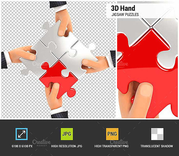 3D Hands Assembling Jigsaw Puzzles