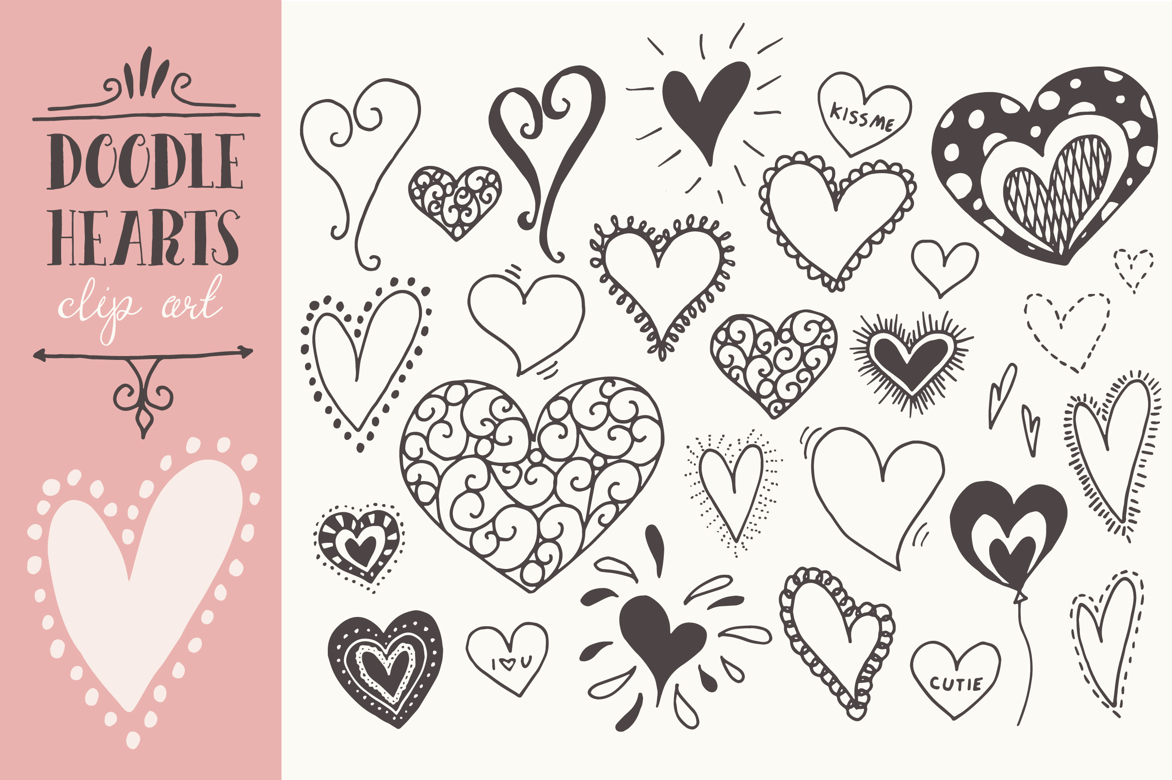 Doodle Hearts Clip Art Graphics Creative Market