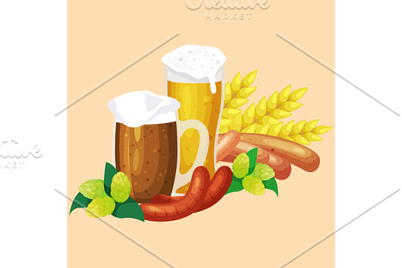 Germany Beer Festival Oktoberfest Bavarian In Glass Mug Traditional Party Celebration Vector Illustration