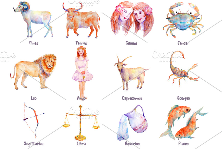 Watercolor Astrological Sign Clipart ~ Illustrations ~ Creative Market