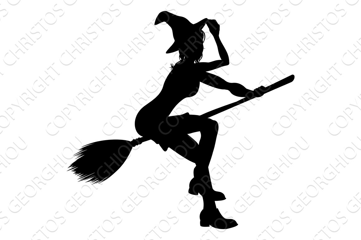 Witch Flying On Broomstick Halloween Silhouette ...