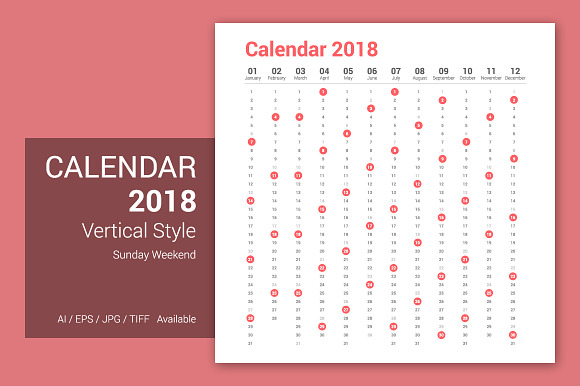 Calendar 2018 Vertical Design