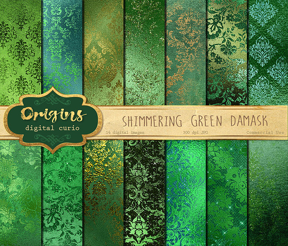 Shimmering Green Damask Textures in Textures