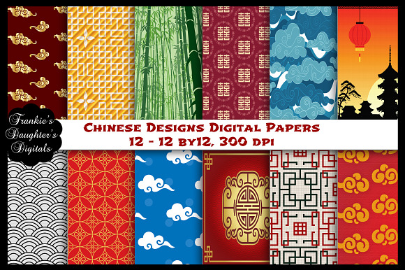 Chinese Designs Digital Papers in Patterns