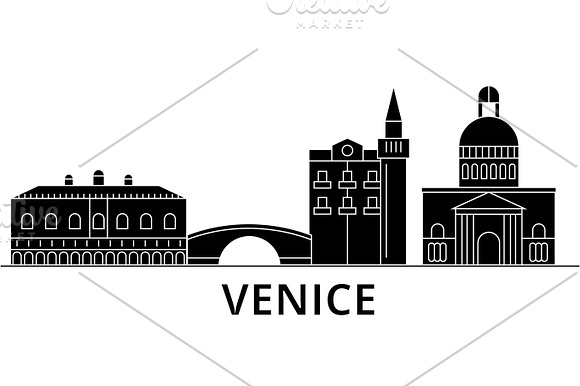 Venice Architecture Vector City Skyline Travel Cityscape With Landmarks Buildings Isolated Sights On Background