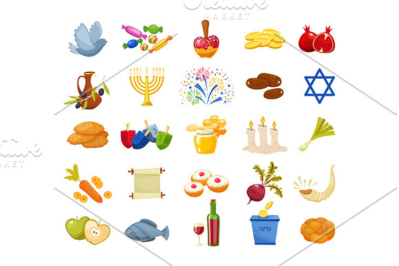 Jewish Holiday Hanukkah Icons Set Vector Illustration