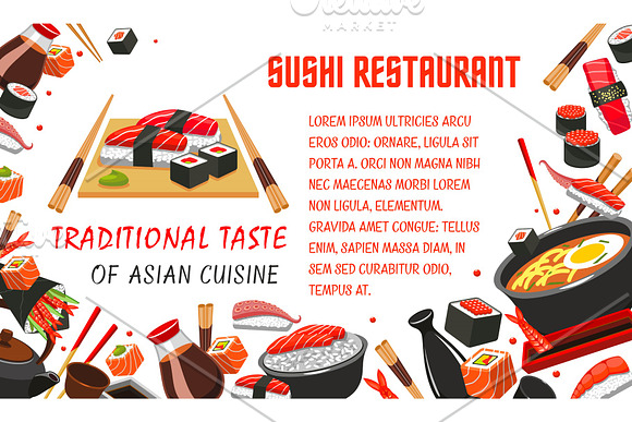 Japanese Sushi Restaurant Banner Of Asian Food