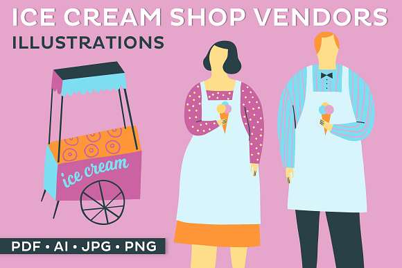 Ice Cream Vendors Illustration Set in Illustrations