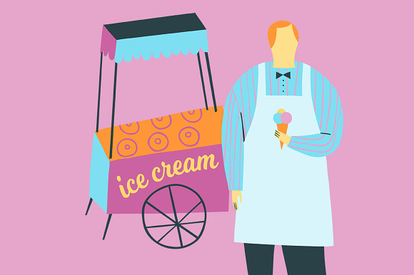 Ice Cream Vendors Illustration Set in Illustrations - product preview 4