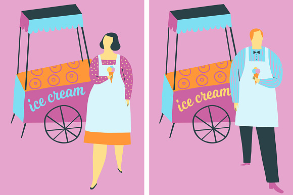 Ice Cream Vendors Illustration Set in Illustrations - product preview 5