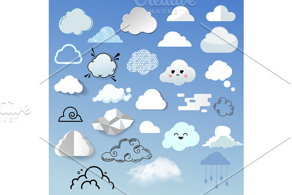 Cloud Icon Different Style Cloudy Design Nature Sky Shape Cloudscape Bubble Speech Vector Illustration