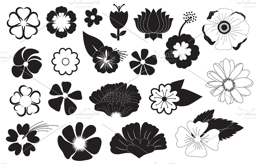 Download Flowers Silhouettes Vectors ~ Illustrations ~ Creative Market