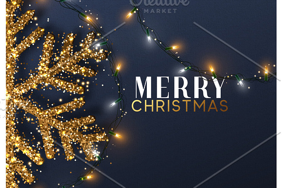 Christmas Background With Shining Gold Snowflakes