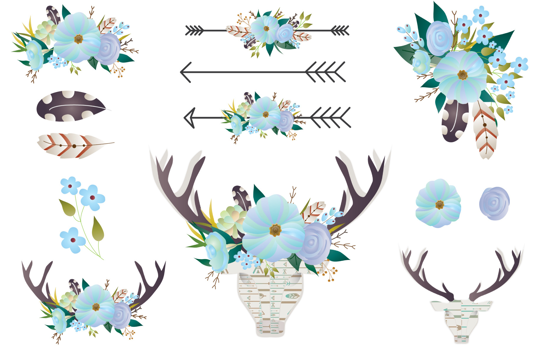 Boho Floral clip art - Deer antlers ~ Graphic Objects ...