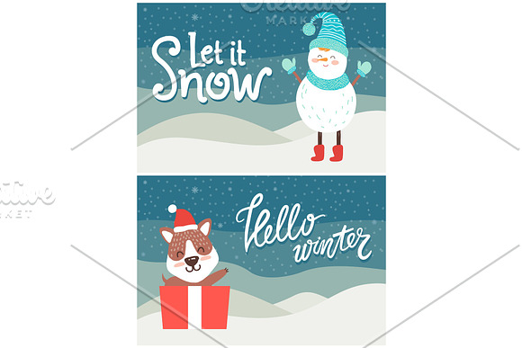 Let It Snow Hello Winter Bright Snowy Postcard