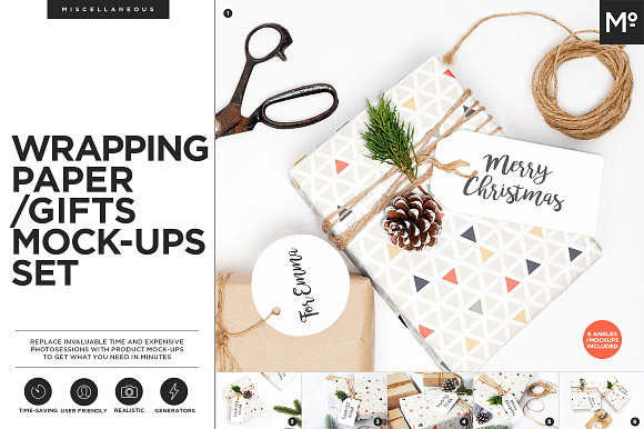 Download Wrapping Paper/ Gifts Mock-ups Set
