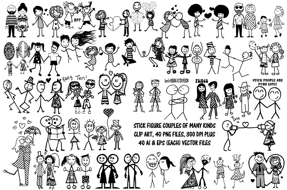 Stick Figure Couples AI EPS PNG in Illustrations