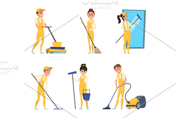 Funny Characters Of Cleaning Or Technician Service